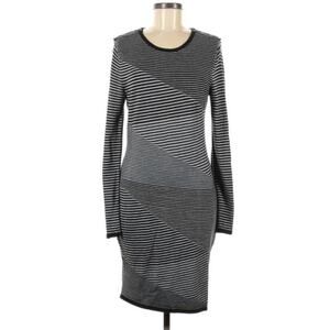Michael Kors Ponte Knit Heather Pearl Gray Stripe Knit Dress Stretch Fitted sz S
